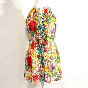 Sleeveless Tunic Blouse by Twentyone, Size L, Front Ruffle, Front Tie, Light Fab